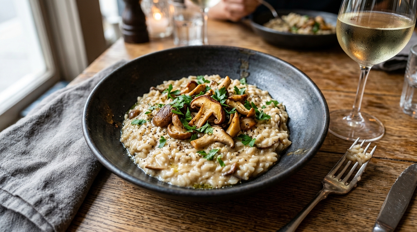 Risotto Clásico de Shiitake y Pleurotus con Fondo Umami